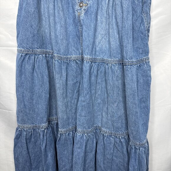 Free People We The Free Dreamweaver Maxi Skirt Sz L Blue DenimTiered Jean - Picture 4 of 12